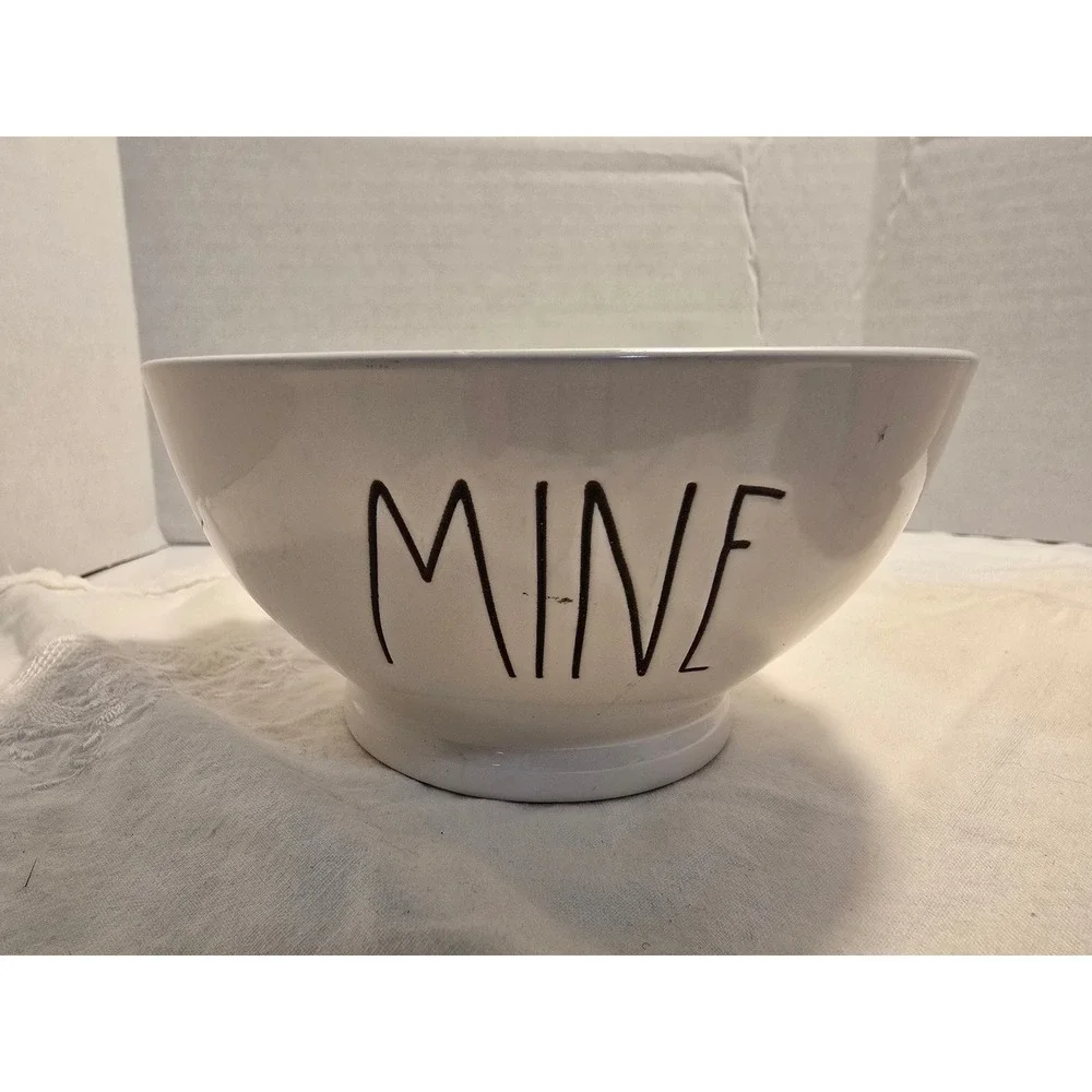 Rae Dunn MINE Ceramic Bowl White Black Lettering Artisan Collection by Magenta